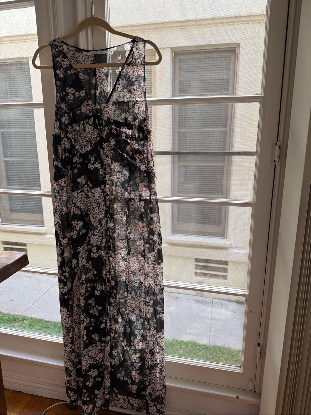 Zara Black and Pink Floral Maxi Dress